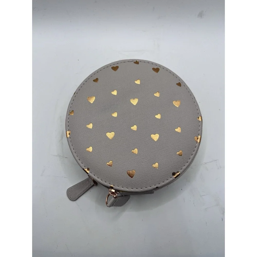 Nordstrom Grey with Gold Heart Details Zip-Up Jewelry Pouch